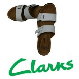 BUY NOW BUTTON CLARKS SANDALS WHITE SIZE 8.5 HEELS